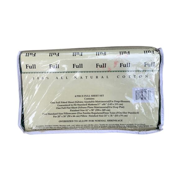 Vintage 80s 90s Hunter Green Flannel Set Full Size Sheets Deep Pocket Old Stock - Picture 3 of 4